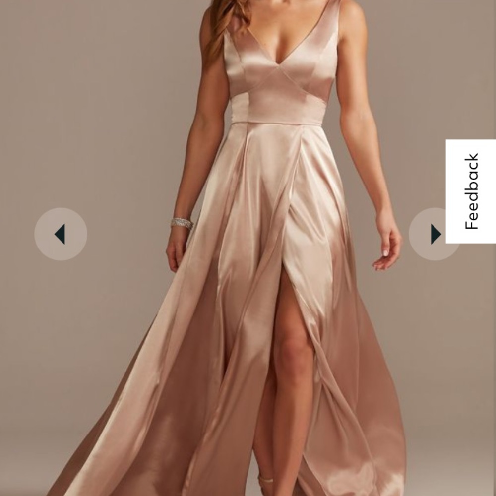 David’s Bridal Galina Signature charmeuse tank v-neck bridesmaid dress with slit